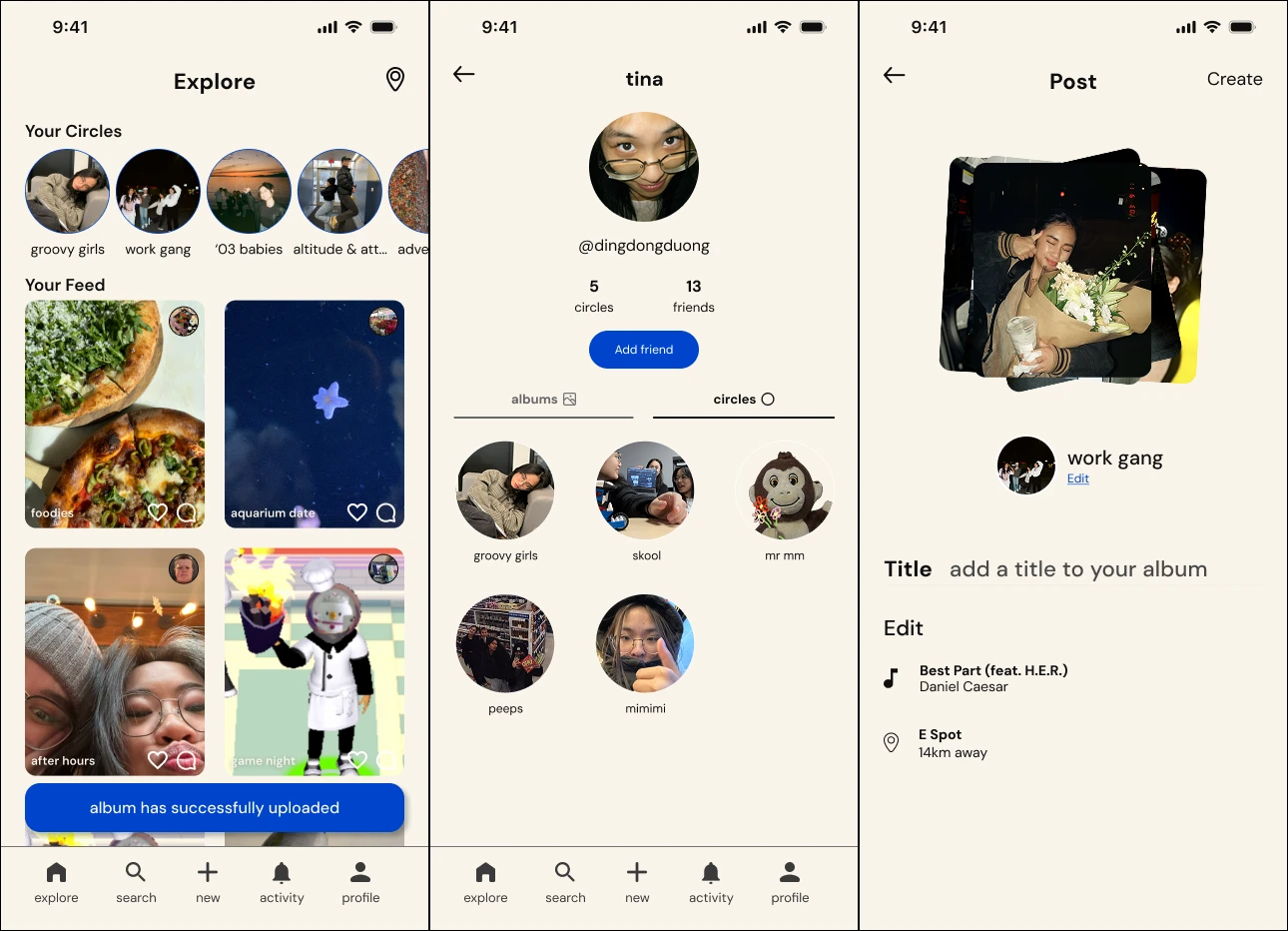 Screenshots of Circles app
