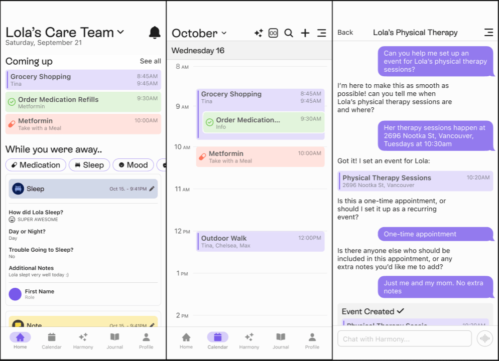 Screenshots of Harmony app