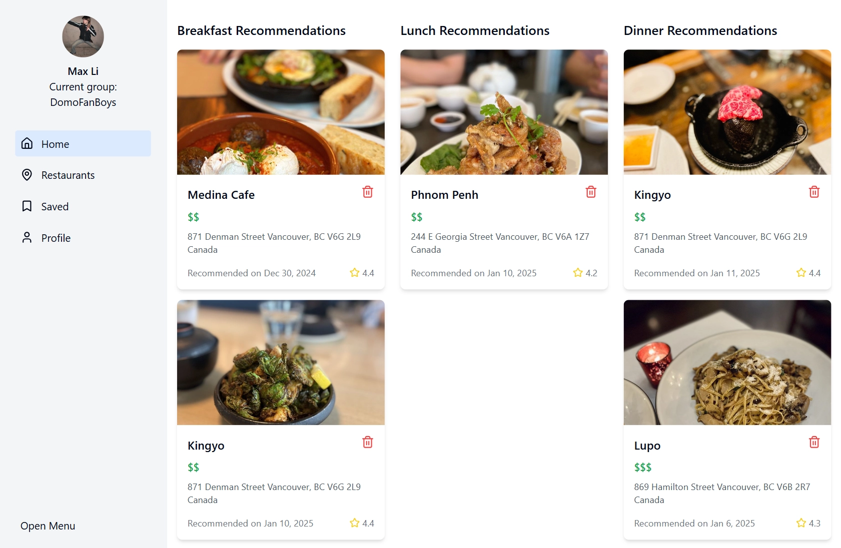 Screenshot of Mina-Bites app